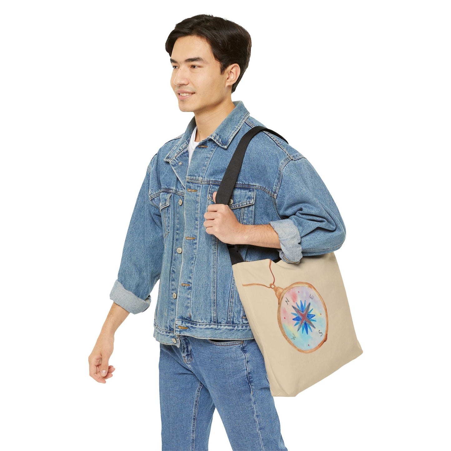 Compass Pendant Adjustable Tote Bag — Watercolor Travel Compass Print