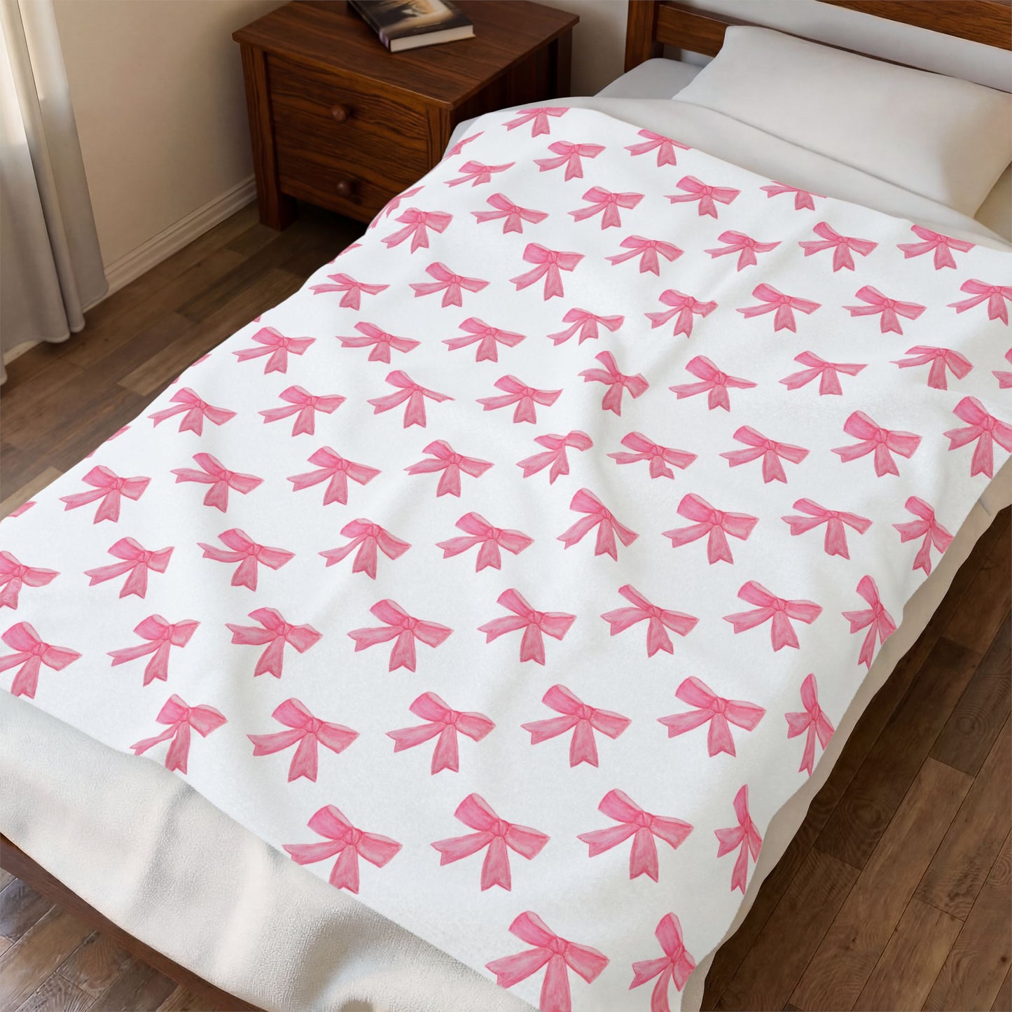 Pink Bow Velveteen Plush Blanket