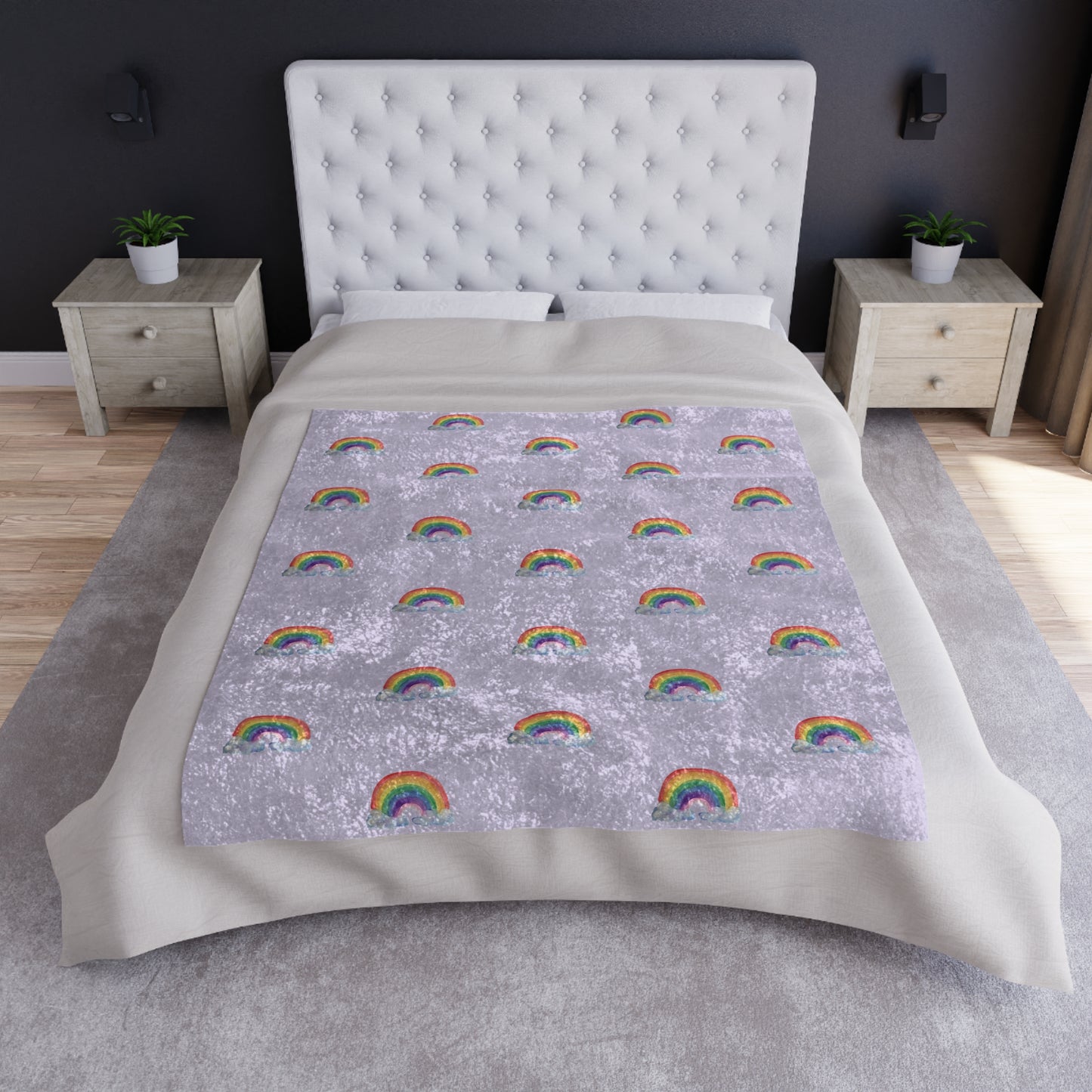 Crushed Velvet Blanket — Lavender Rainbow Pattern Plush Throw