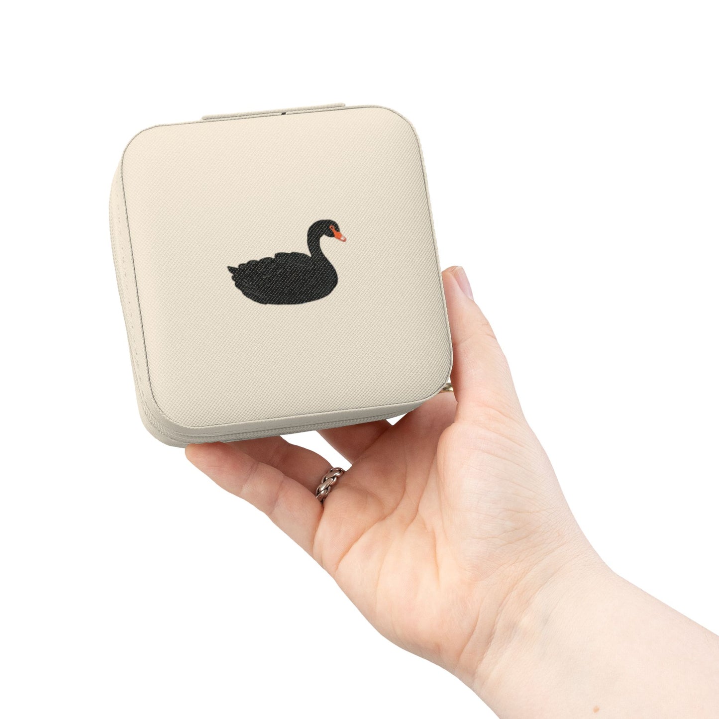 Compact Black Swan Jewelry Travel Case — Ring & Earring Organizer