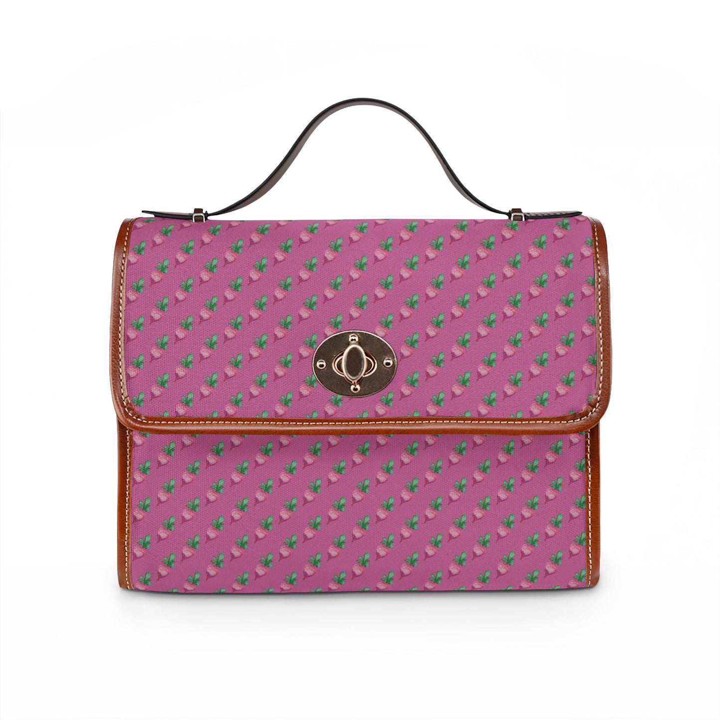 Pink Floral Radish Print Waterproof Canvas Crossbody Satchel