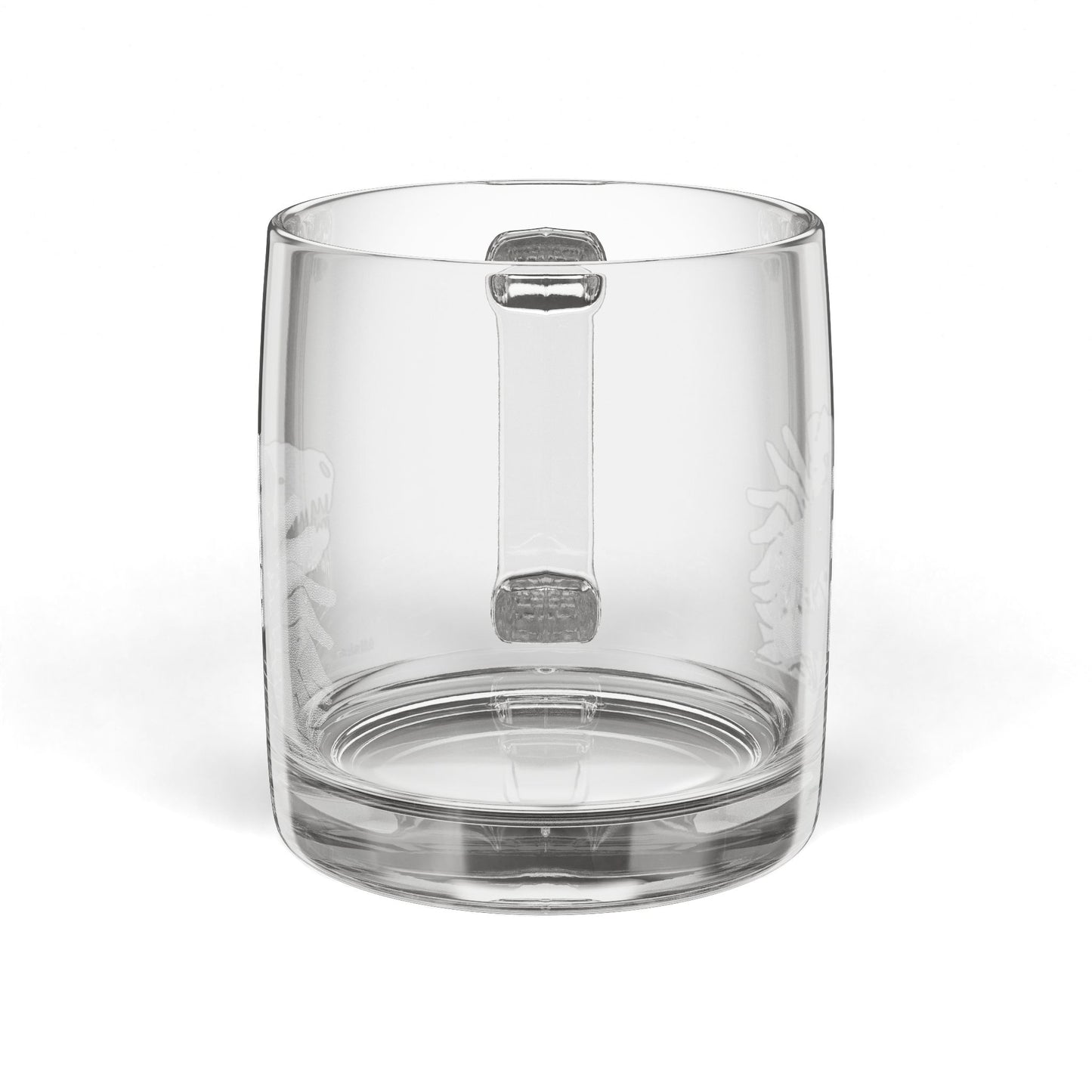 Engraved Dinosaur Glass Coffee Mug — Classic 12.25 oz Clear Mug with Subtle T.Rex Etched Design