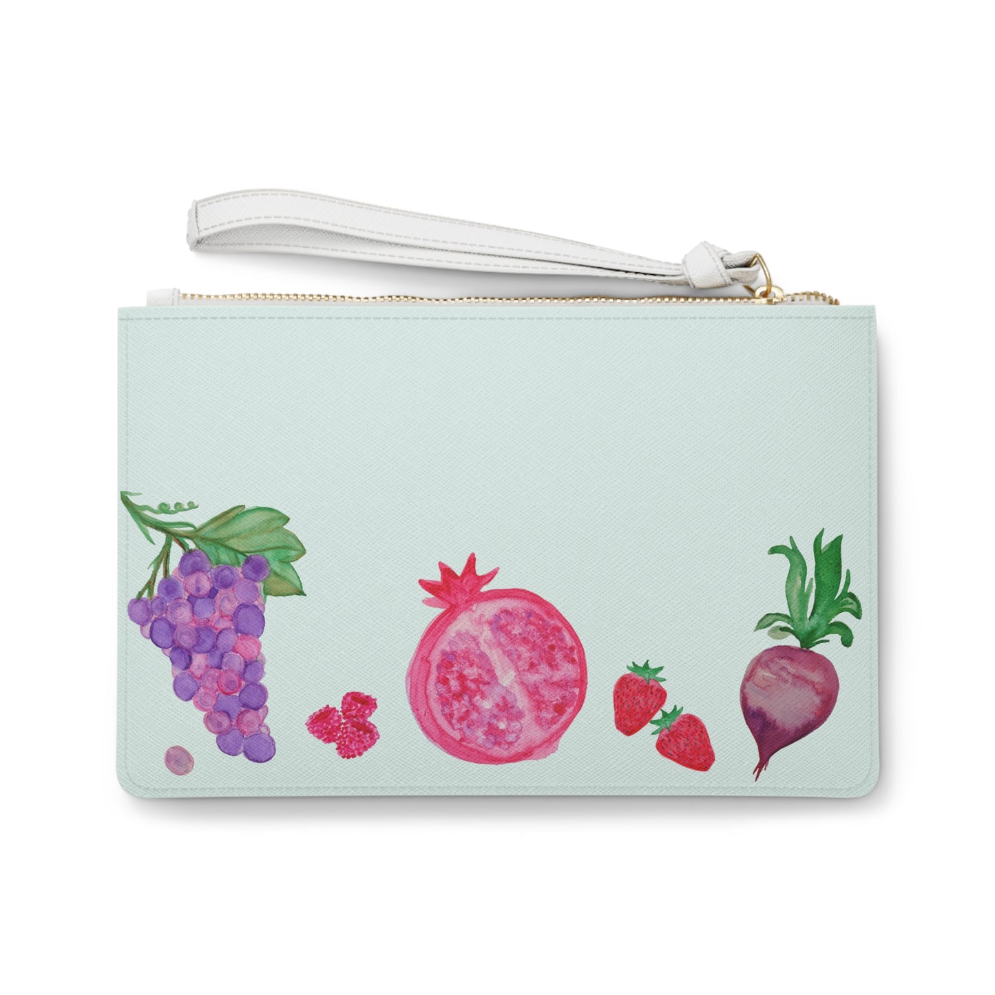 Fruit & Veg Watercolor Clutch Bag — Garden Produce Mint Wristlet