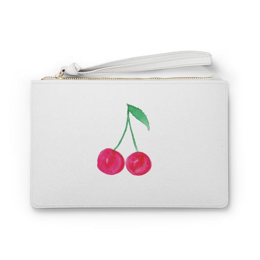 Watercolor Cherry Sketch Clutch Bag — Retro Fruit Wristlet Purse