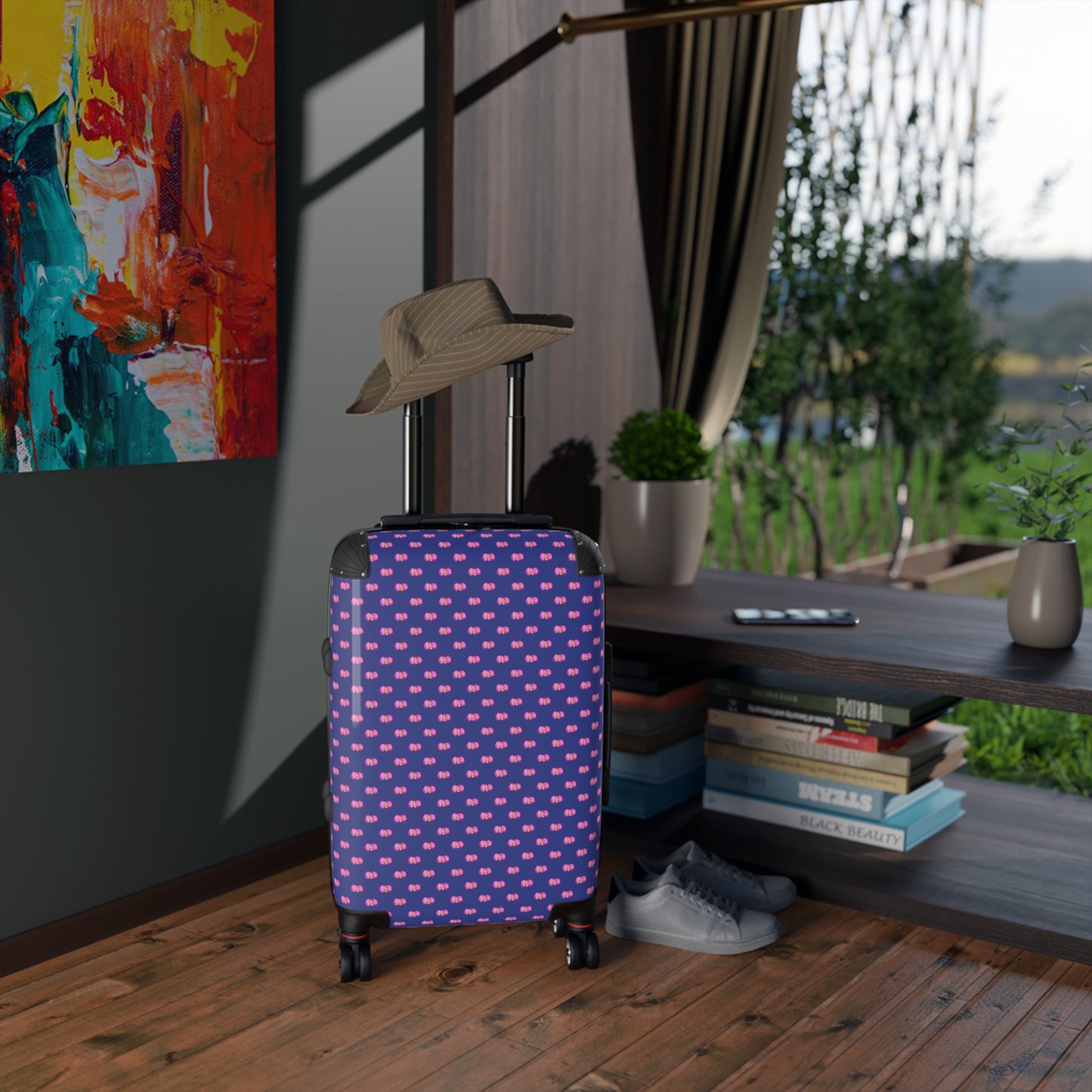 Pink Begonia Floral Pattern Carry-On Suitcase — Blue & Pink Travel Luggage