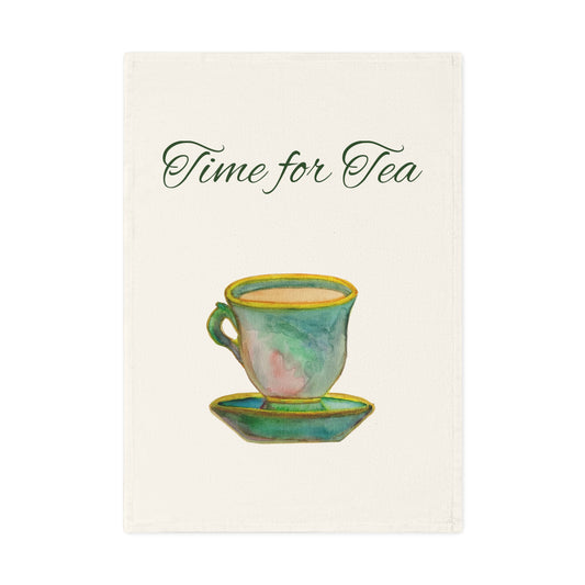 Time for Tea Cotton Tea Towel — Watercolor Teacup Kitchen Towel