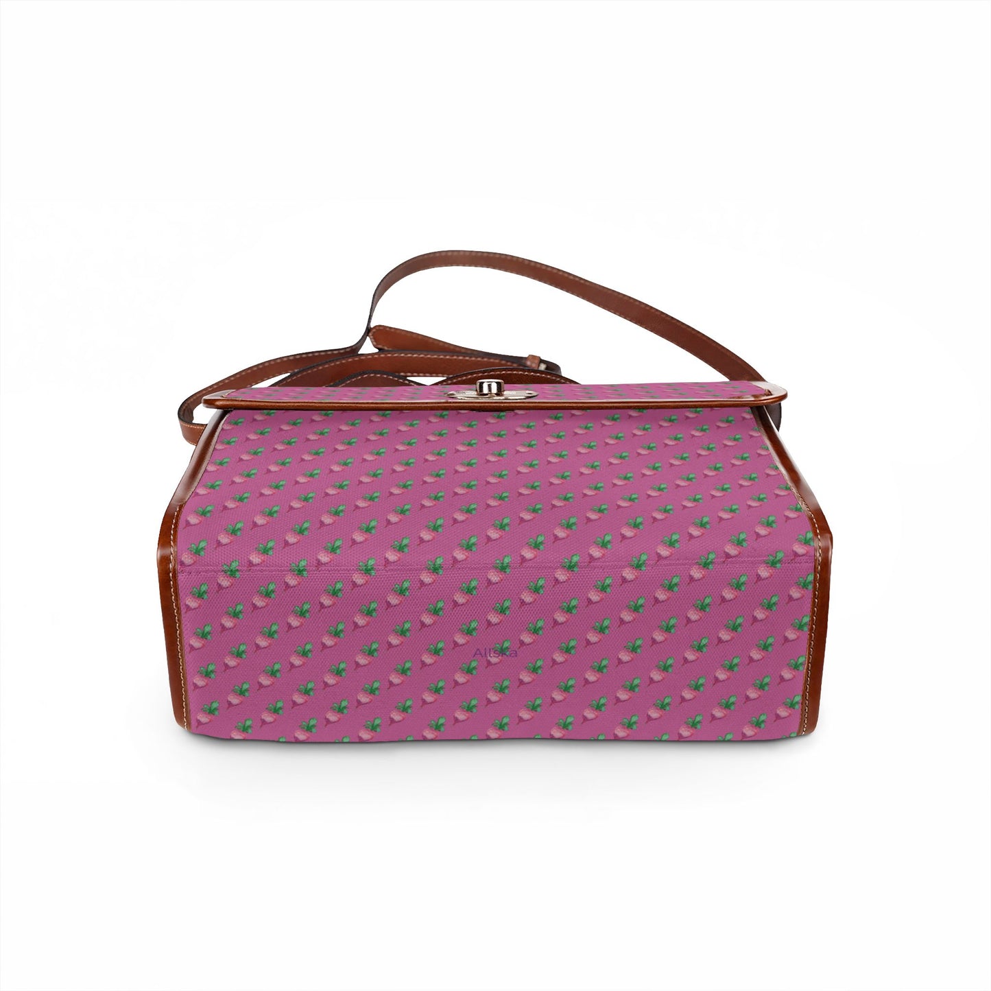 Pink Floral Radish Print Waterproof Canvas Crossbody Satchel