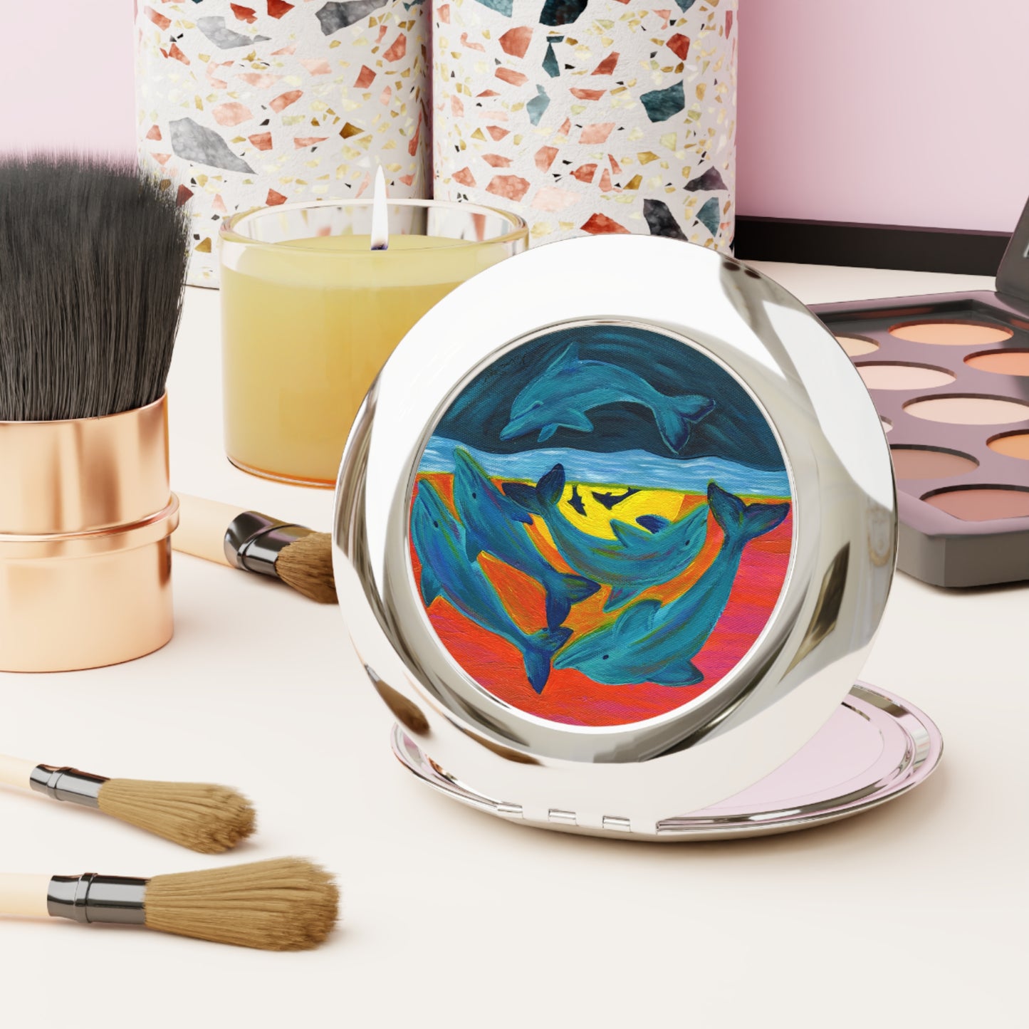 Jumping Dolphins Sunset Compact Mirror