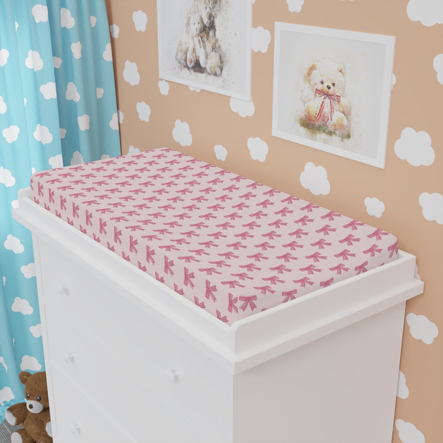 Pink Bow Baby Changing Pad Cover — Soft Jersey Nursery Bedding