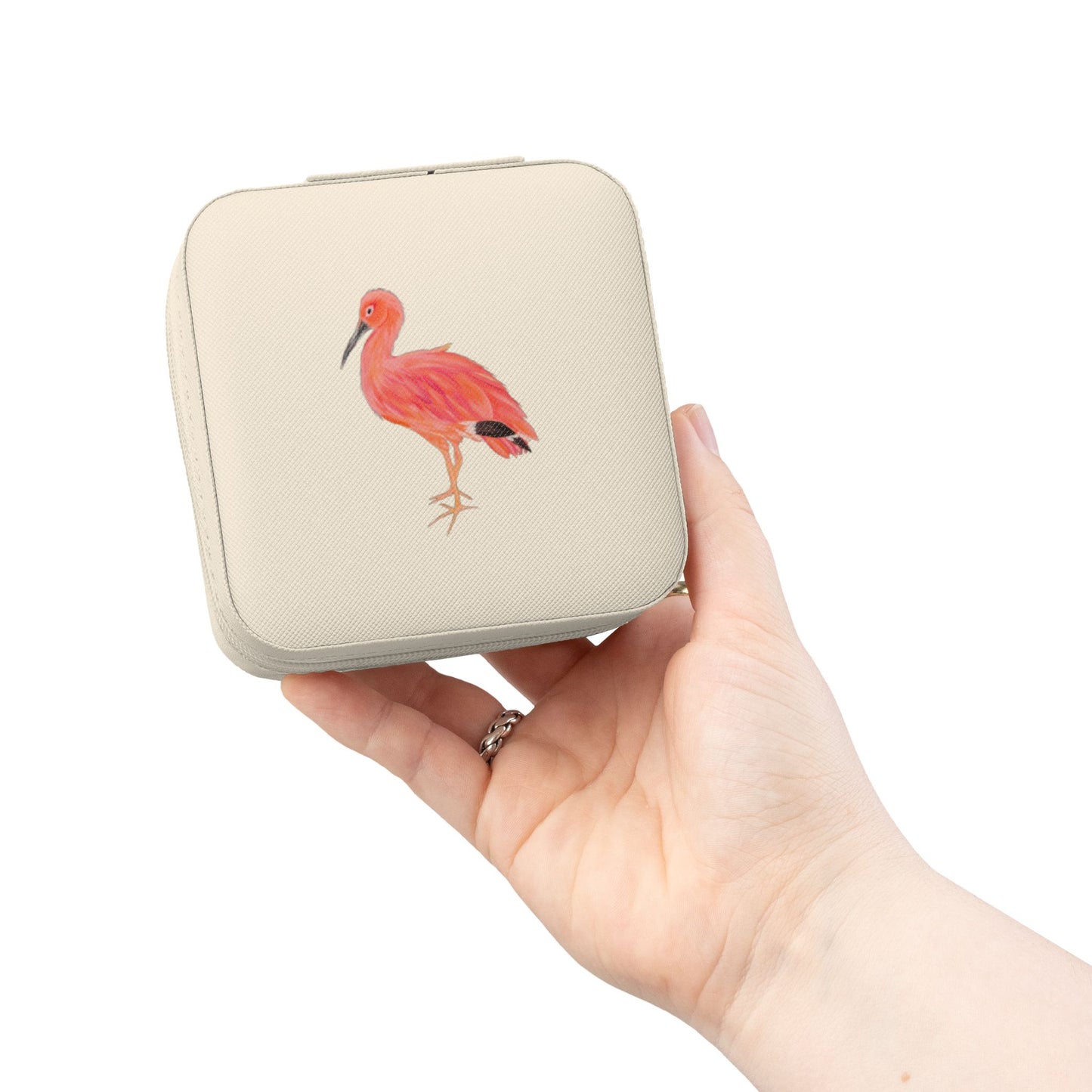 Pink Ibis Bird Jewelry Travel Case — Compact Organizer for Rings, Earrings & Necklaces