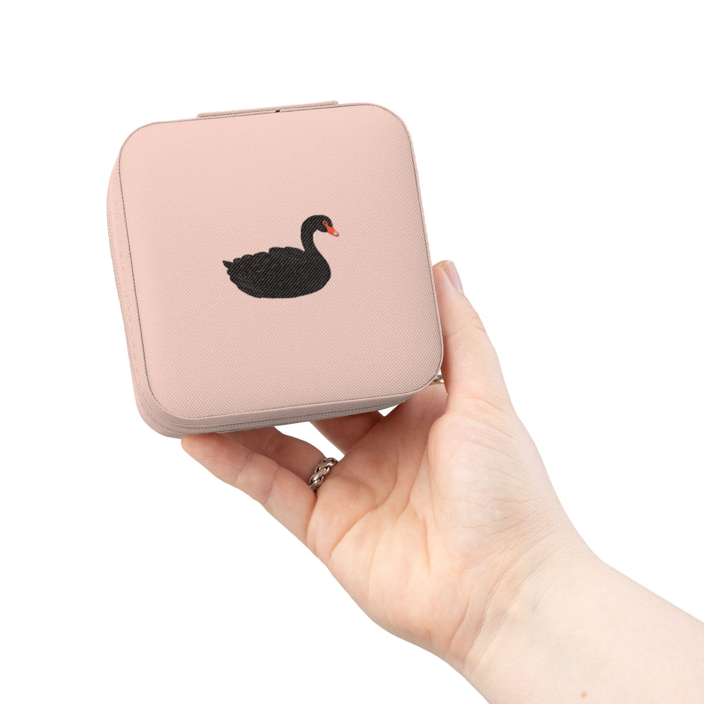 Compact Black Swan Jewelry Travel Case — Ring & Earring Organizer