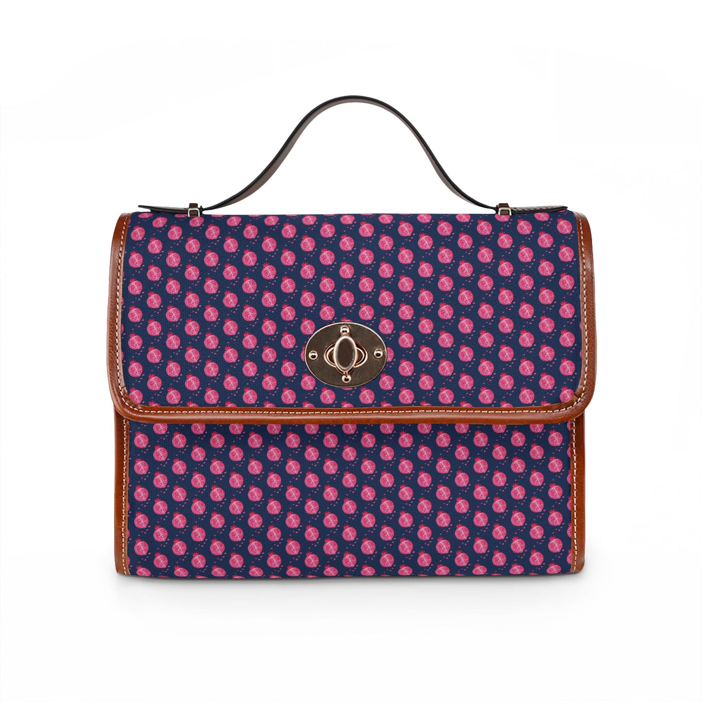Pomegranate Print Blue Polka Dot Waterproof Canvas Satchel