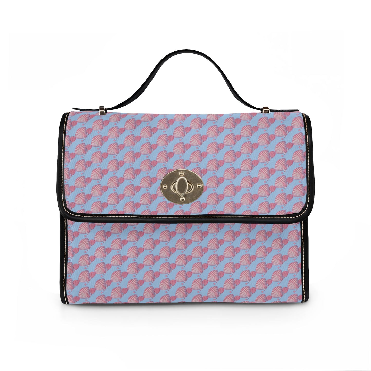 Seashells and Pearls Blue Waterproof Canvas Shoulder Satchel