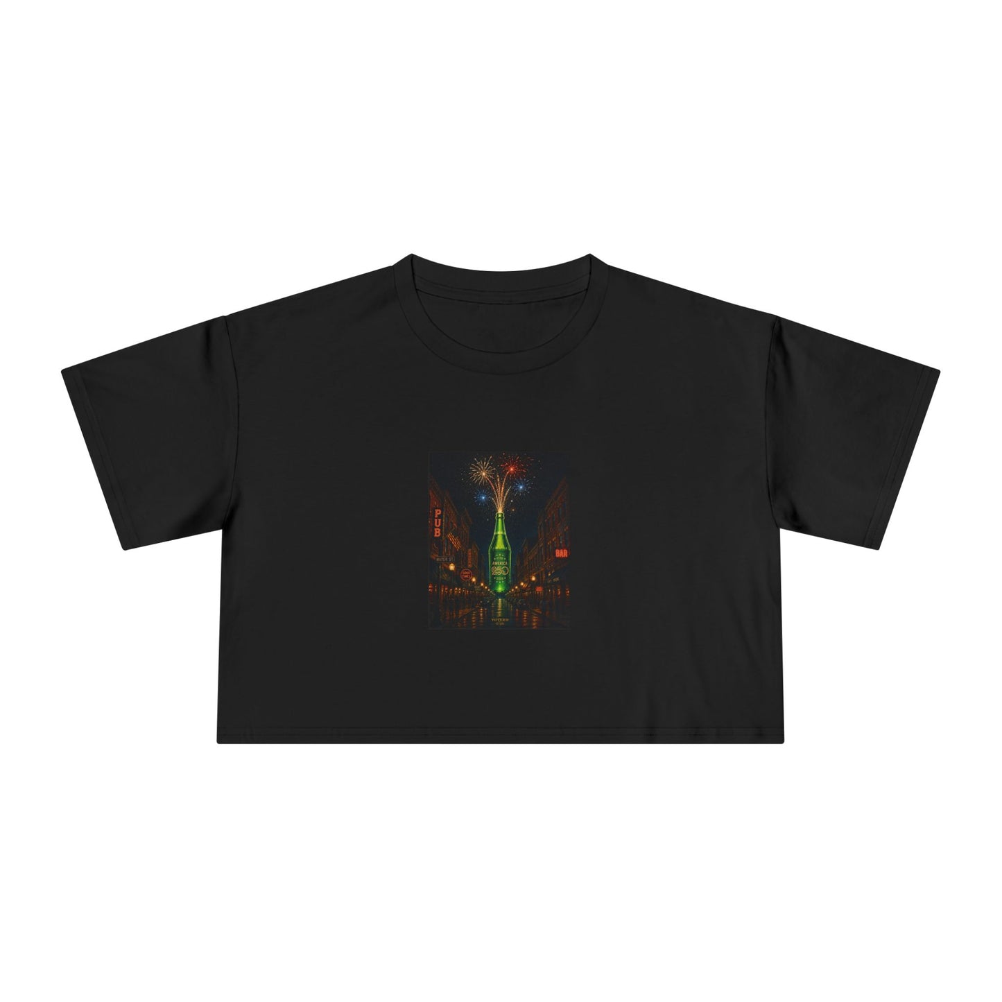 Crop Tee — Neon City Night Skyline Graphic 250th Celebration