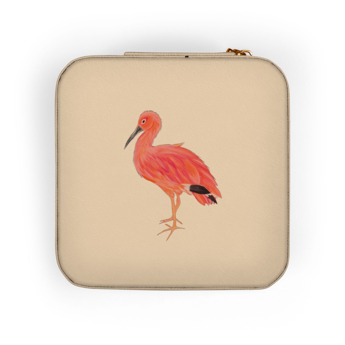 Pink Ibis Bird Jewelry Travel Case — Compact Organizer for Rings, Earrings & Necklaces