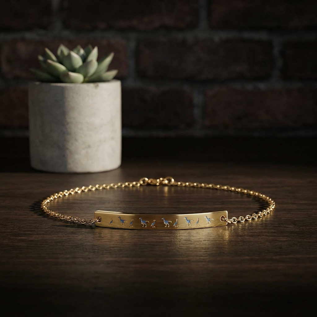 Engraved Bird & Raptor Curved Bar Anklet — Minimalist Stainless Steel