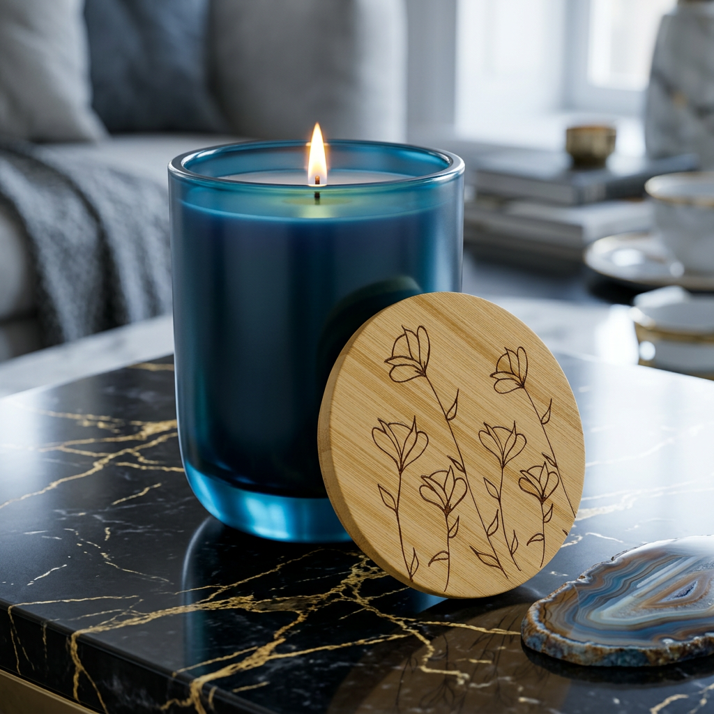 Engraved Floral Soy Candle — 14oz with Bamboo Lid
