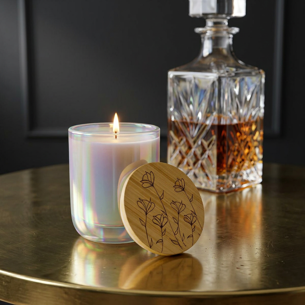 Engraved Floral Soy Candle — 14oz with Bamboo Lid