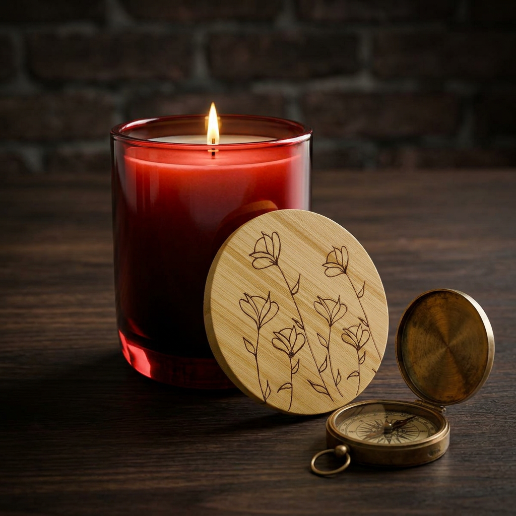 Engraved Floral Soy Candle — 14oz with Bamboo Lid