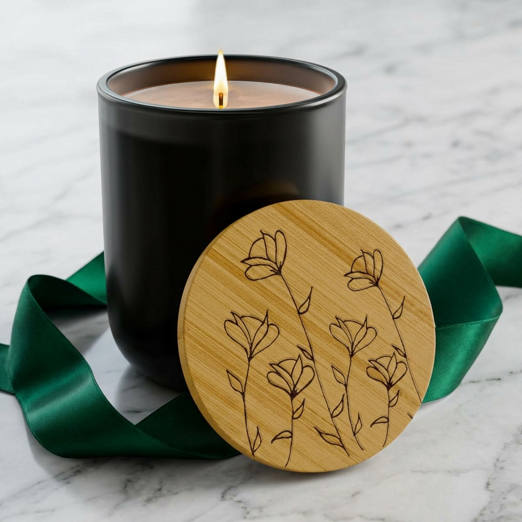 Engraved Floral Soy Candle — 14oz with Bamboo Lid