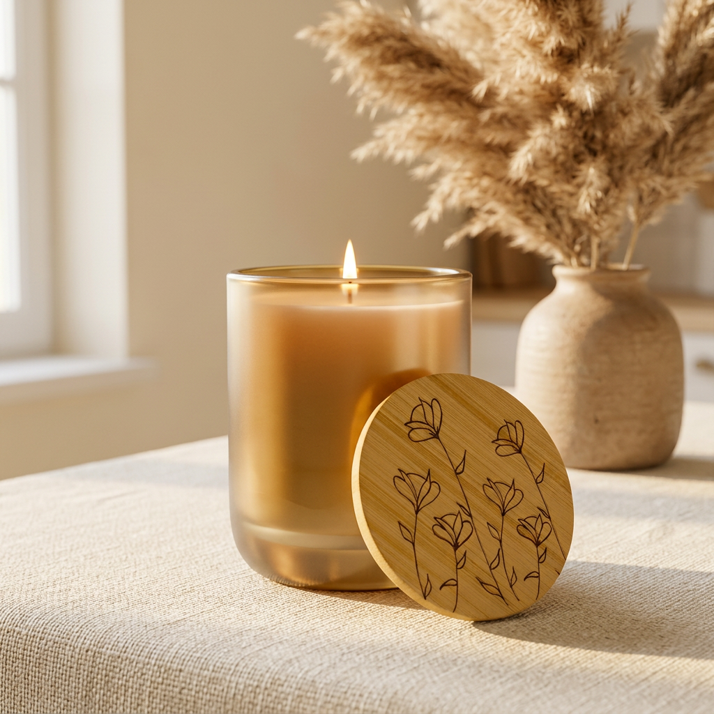 Engraved Floral Soy Candle — 14oz with Bamboo Lid