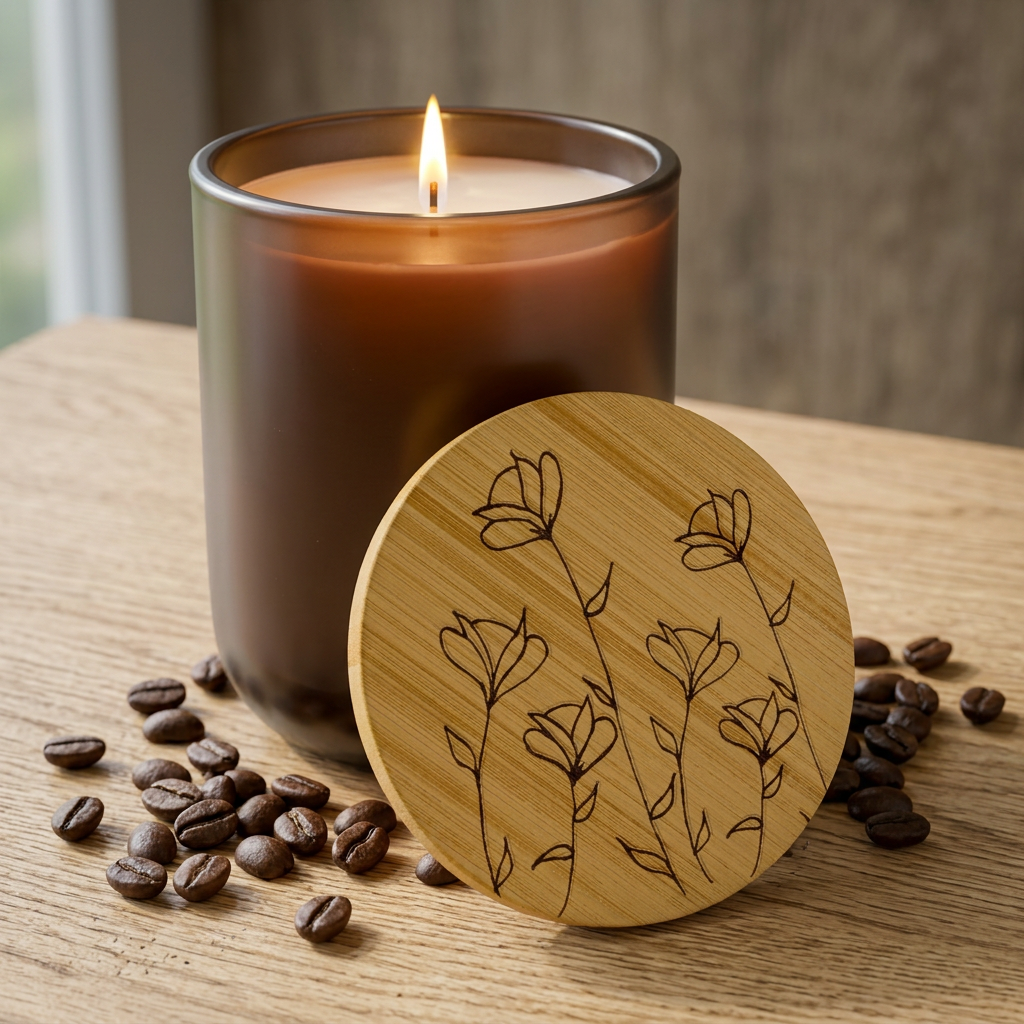 Engraved Floral Soy Candle — 14oz with Bamboo Lid
