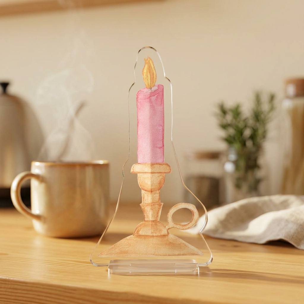 Pink Vintage Candleholder Illustration Acrylic Statue