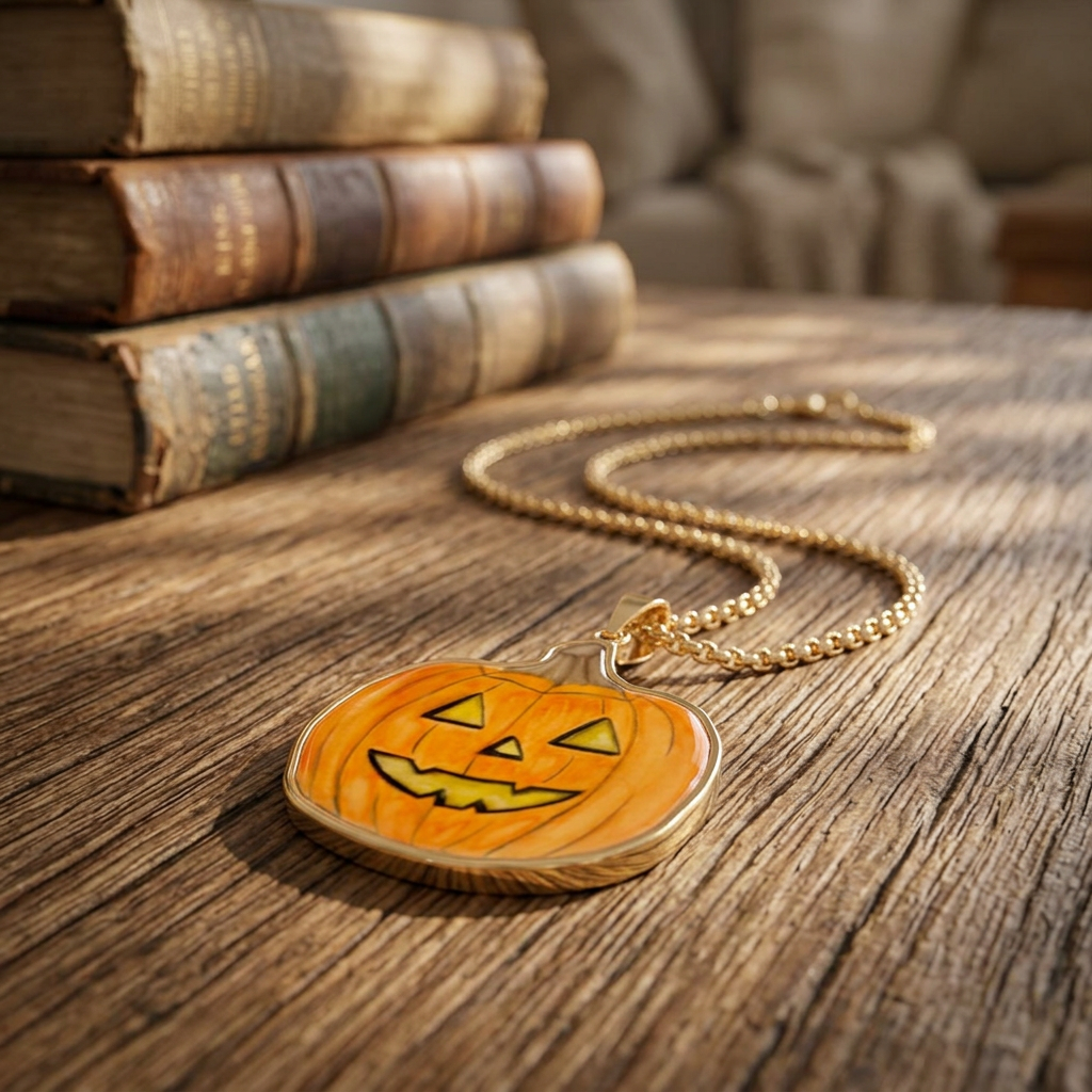 Jack-o'-Lantern Custom Photo Pendant Necklace – Personalized Pumpkin Cutout Charm for Halloween