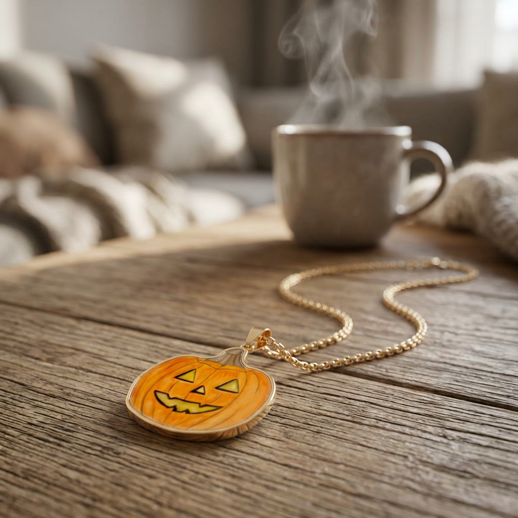 Jack-o'-Lantern Custom Photo Pendant Necklace – Personalized Pumpkin Cutout Charm for Halloween