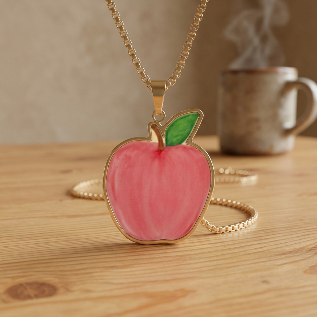Personalized Apple Photo Pendant Necklace – Custom Cut Photo Jewelry for Teachers, Moms, Graduations