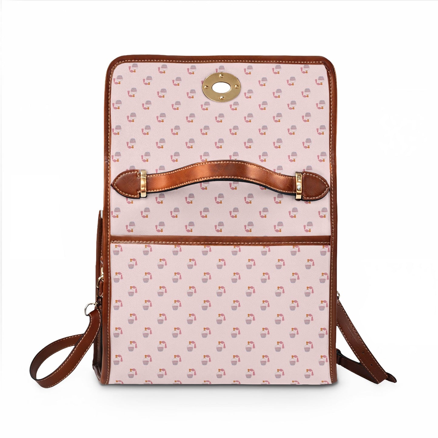 Pink Perfume Canvas Handbag — Waterproof Crossbody Satchel with Vegan Leather Trim