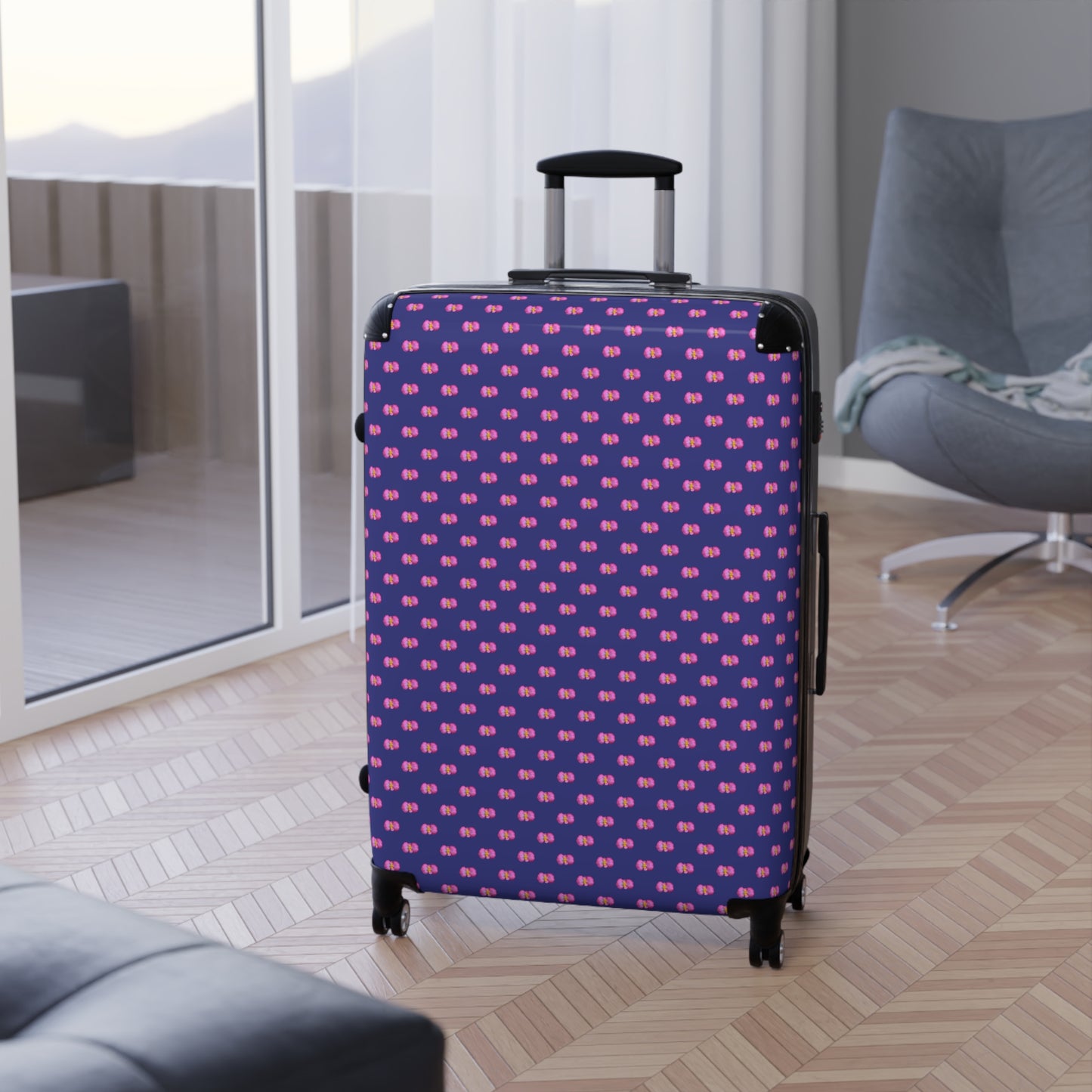 Pink Begonia Floral Pattern Carry-On Suitcase — Blue & Pink Travel Luggage