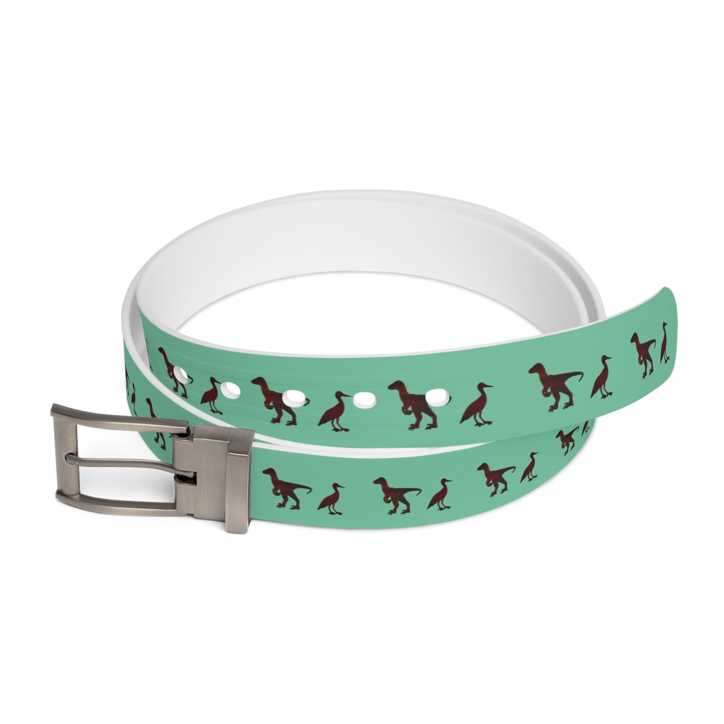 Dinosaur Print Belt — Retro Black Dino and Bird Pattern on Casual Belt