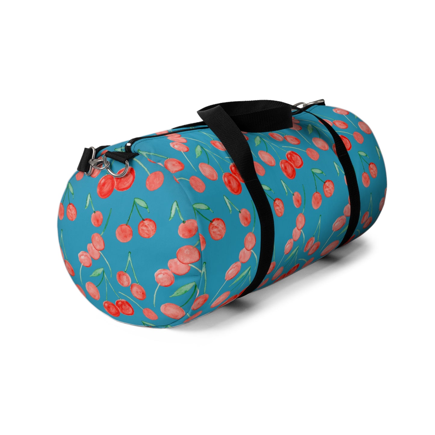 Cherry Pattern Duffel Bag | Blue Cherry Print Travel Bag