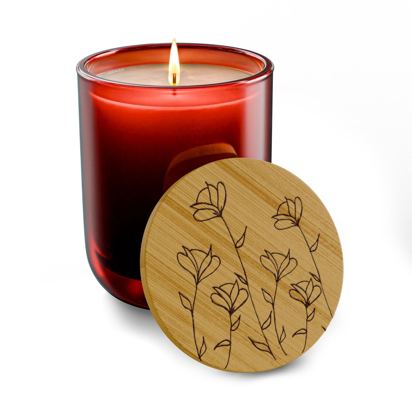 Engraved Floral Soy Candle — 14oz with Bamboo Lid