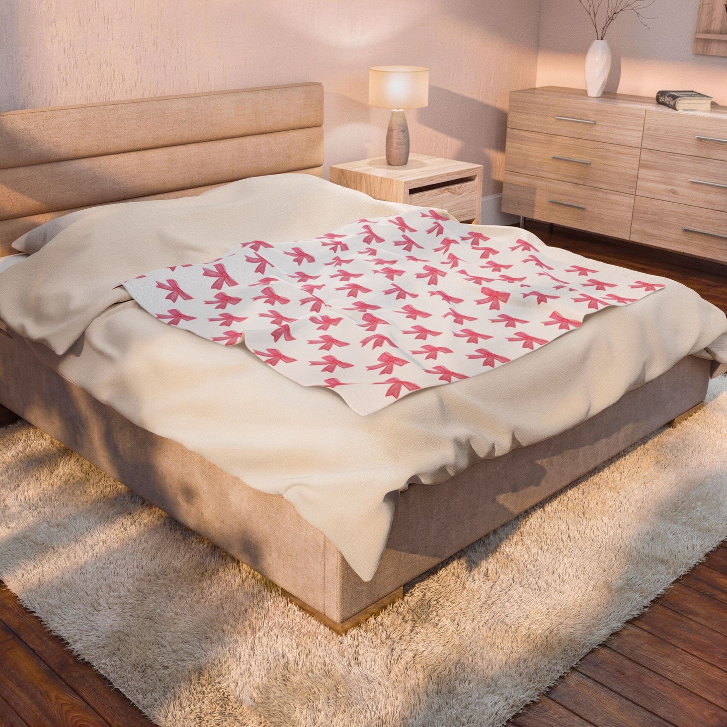 Pink Bow Velveteen Plush Blanket