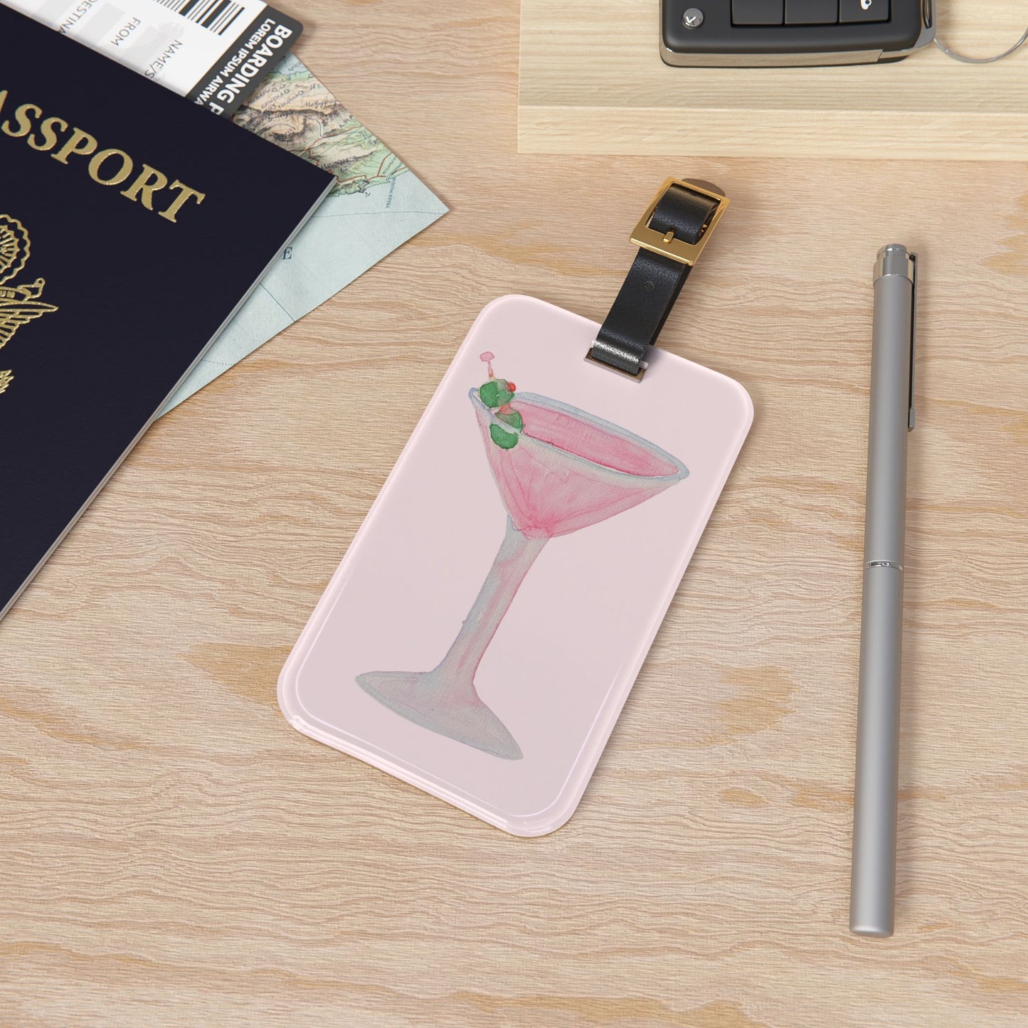 Pink Martini Cocktail Luggage Tag — Acrylic Travel Bag ID