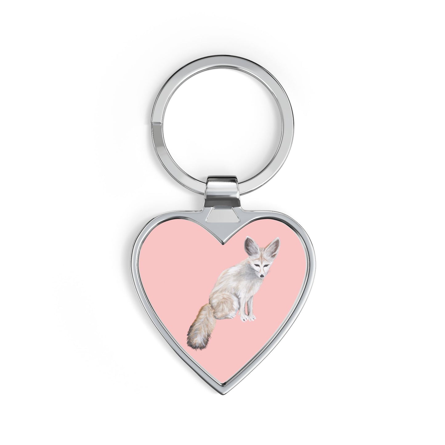 Fennec Fox Heart Keychain — Cute Pink Animal Stainless Steel Charm