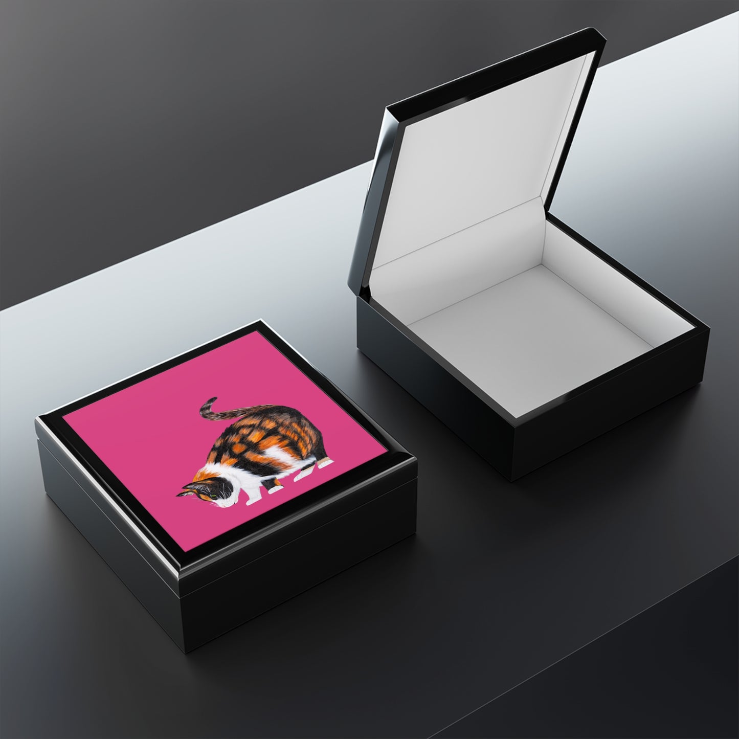 Pudding Calico Cat Hot Pink Jewelry Box