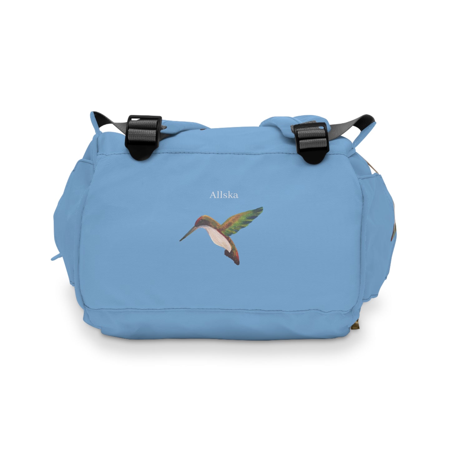 Light Blue Hummingbird Print Diaper Backpack – Multifunctional Baby Bag with Changing Pad