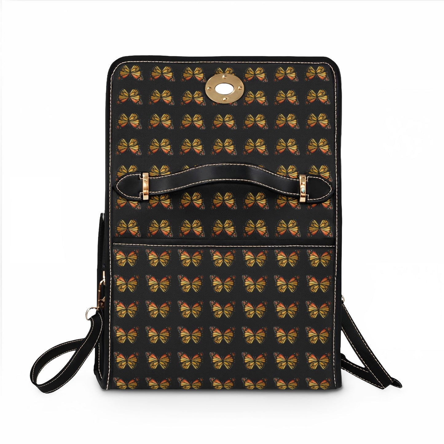 Butterfly Pattern Canvas Tote — Black Waterproof Bag