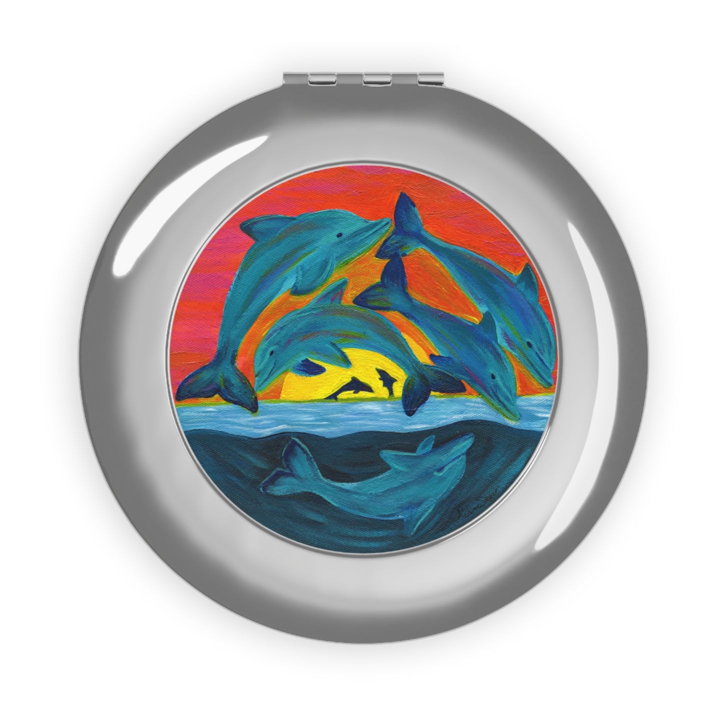 Jumping Dolphins Sunset Compact Mirror