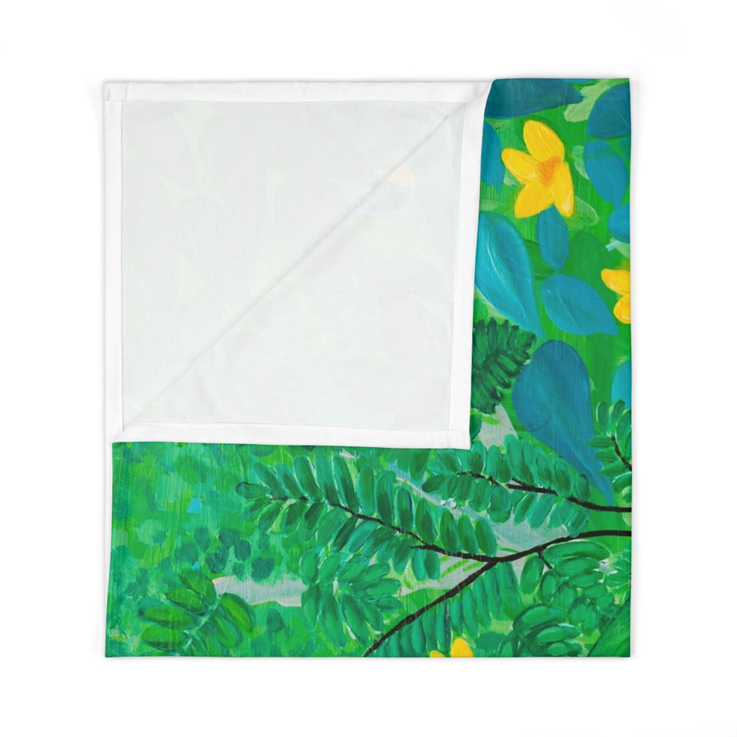 Floral Ferns Baby Swaddle Blanket — Green & Yellow Wildflower Nursery Wrap