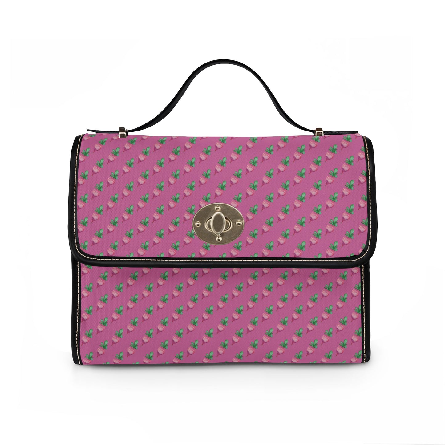Pink Floral Radish Print Waterproof Canvas Crossbody Satchel