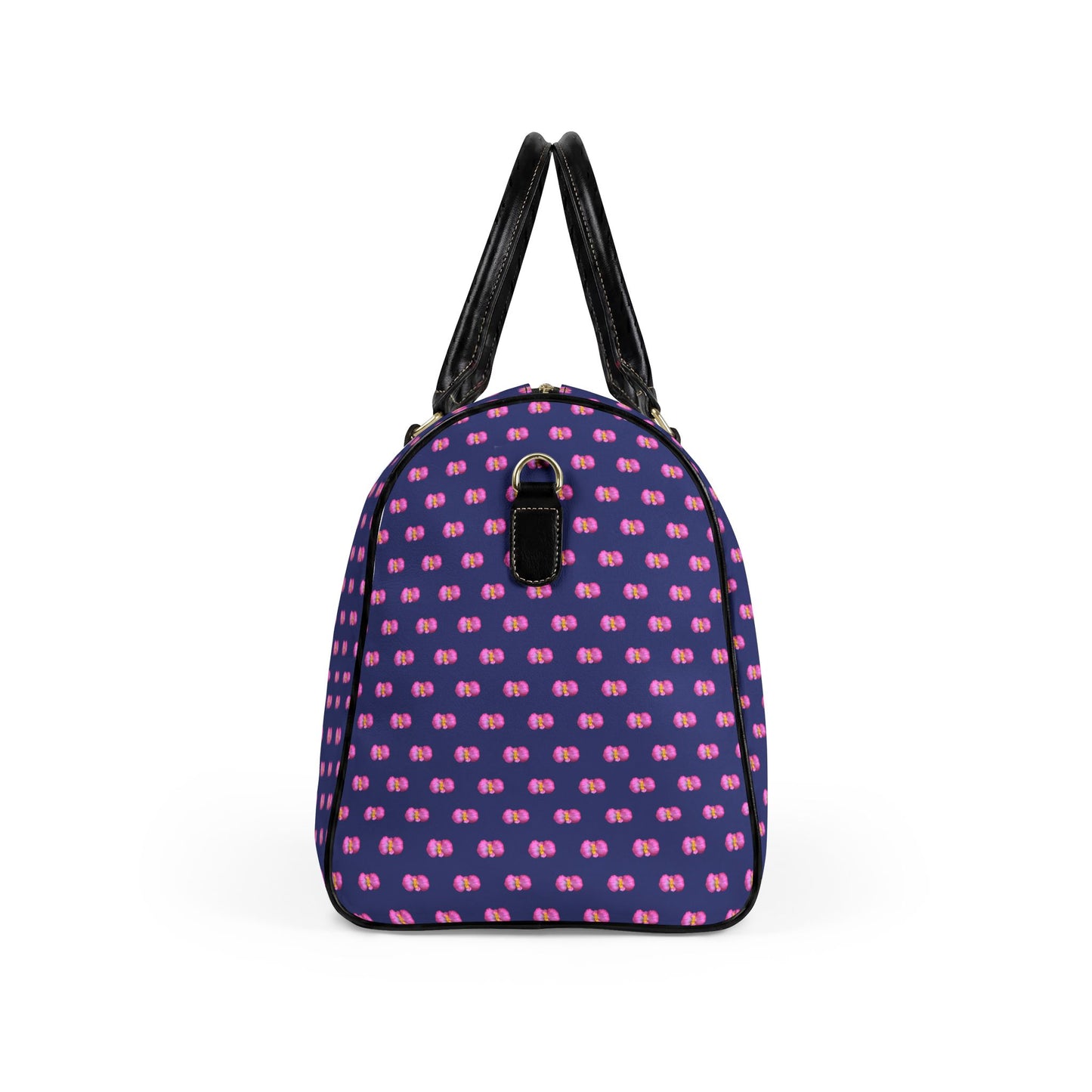Classic Leather Weekender Bag — Blue with Pink Mini Begonias Floral Pattern