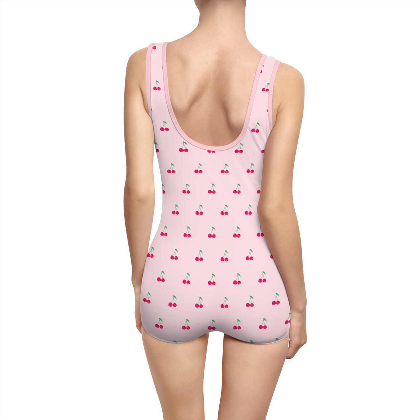 Vintage Cherry One-Piece Swimsuit — Retro Pink Boyshort Swimwear