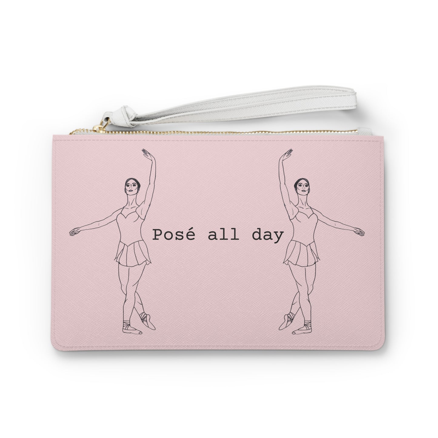 Pink Ballet Dancers Clutch Bag — Minimalist Sketch Wristlet
