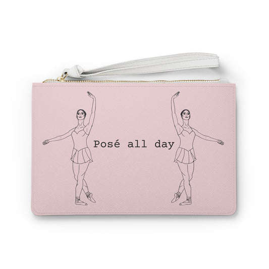 Pink Ballet Dancers Clutch Bag — Minimalist Sketch Wristlet