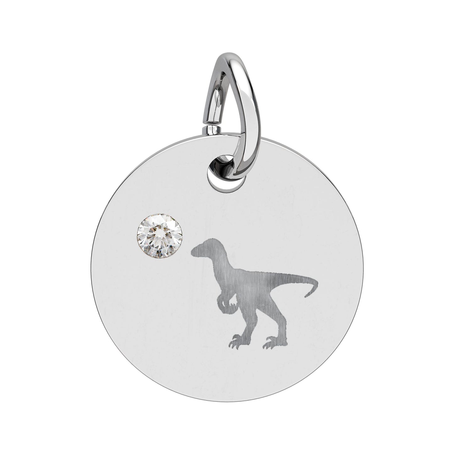 Birthstone Circle Charm — Engraved Dinosaur Silhouette Pendant