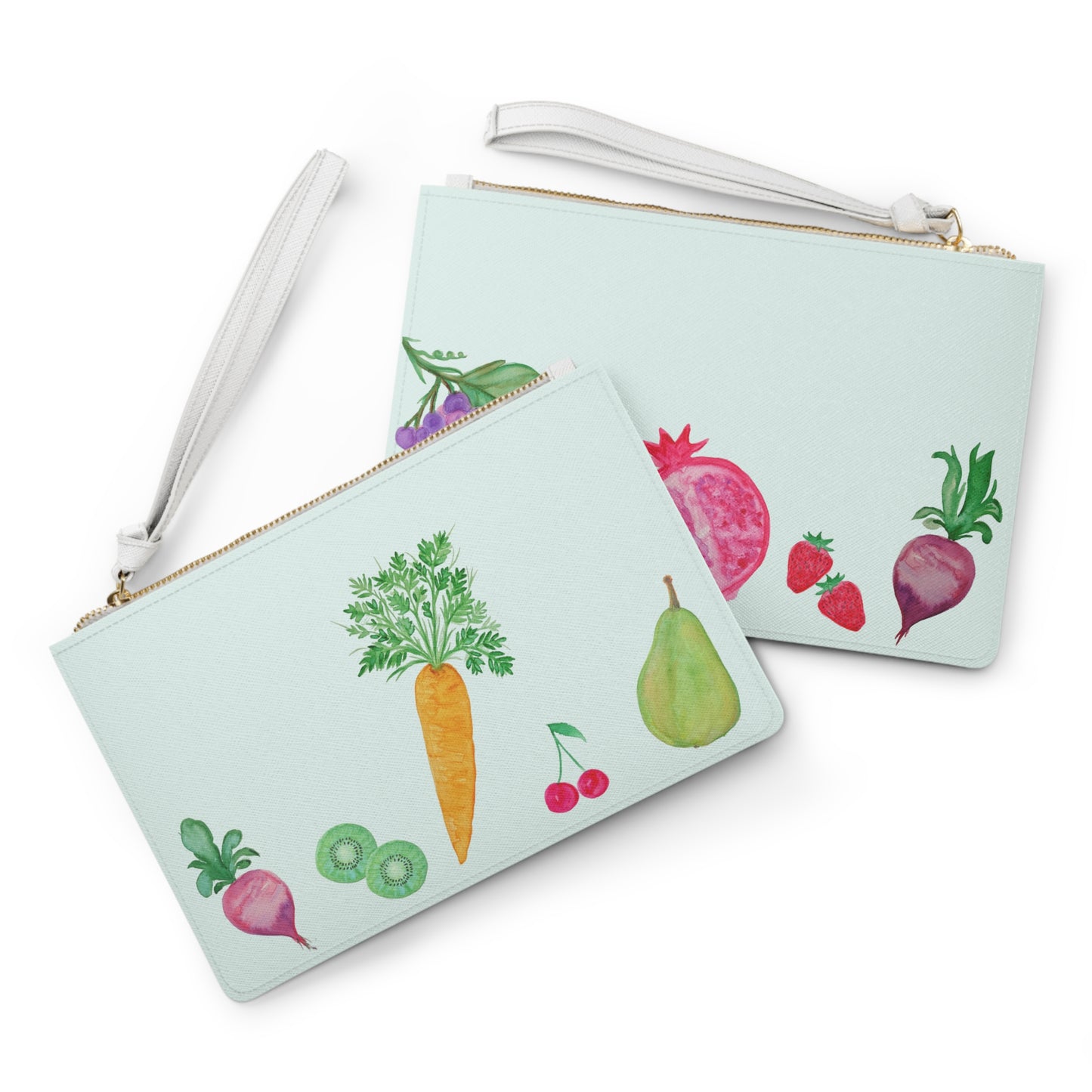 Fruit & Veg Watercolor Clutch Bag — Garden Produce Mint Wristlet